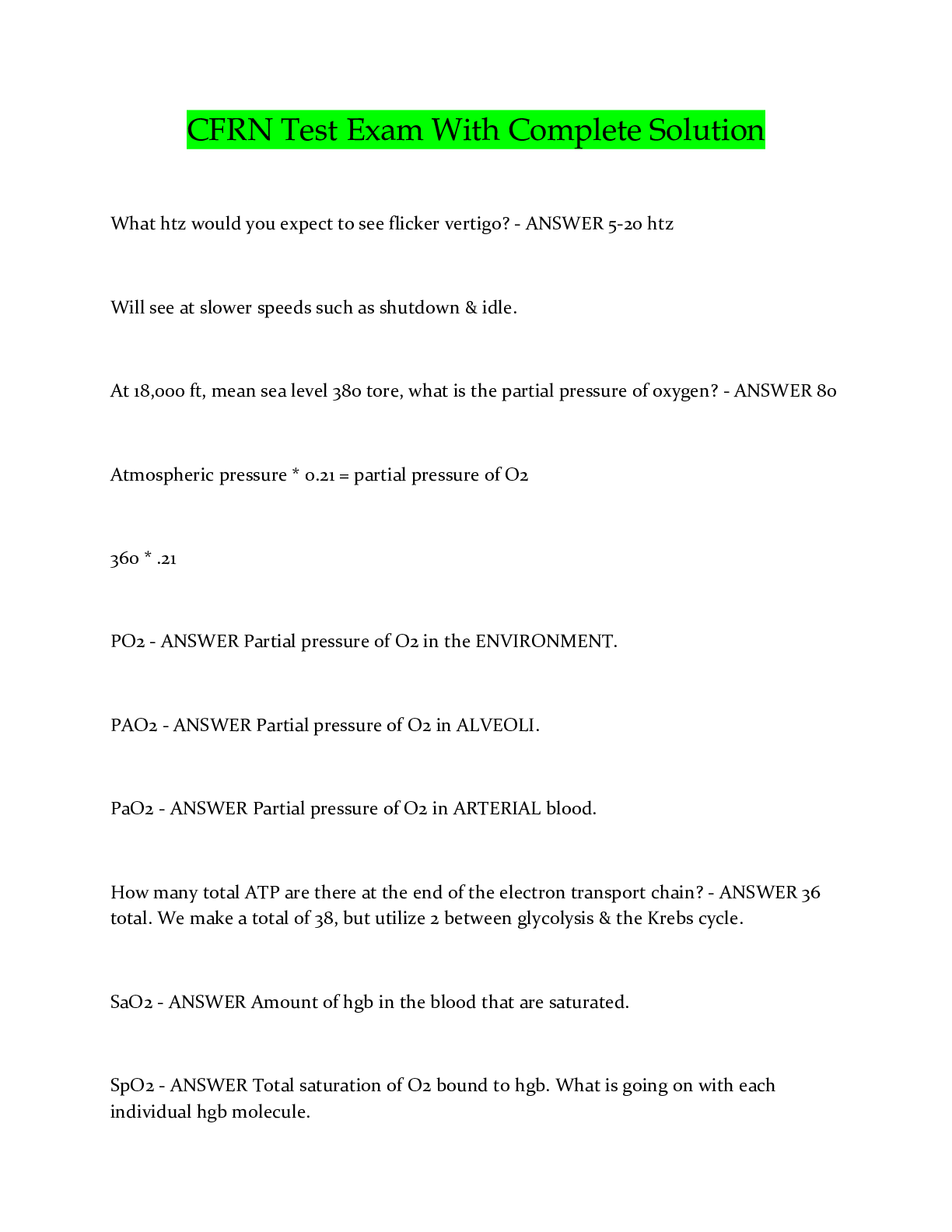 Preview image for CFRN Test Exam With Complete Solution